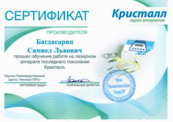 Сертификат сотрудника Багдасарян С.Л.